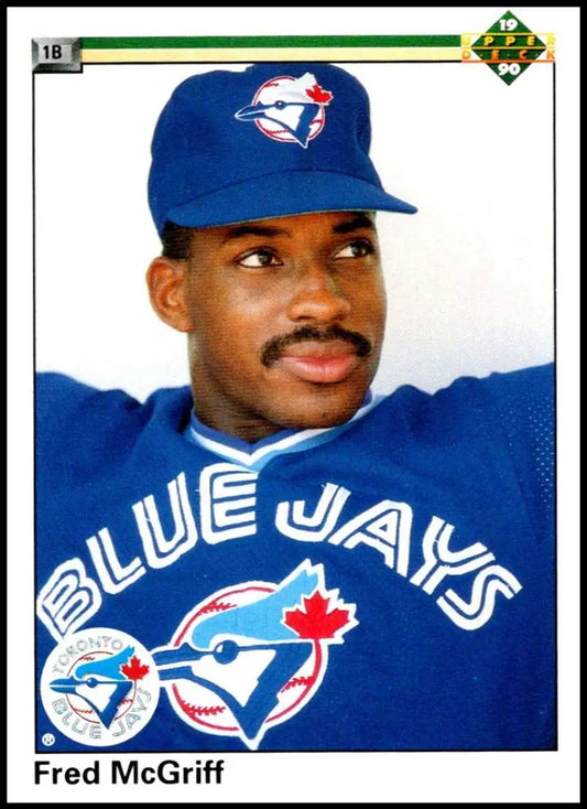 Baseball player in Toronto Blue Jays uniform on 1990 Upper Deck Fred McGriff card
