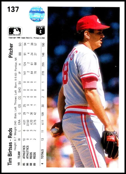 Baseball player Tim Birtsas in Cincinnati Reds uniform during a game