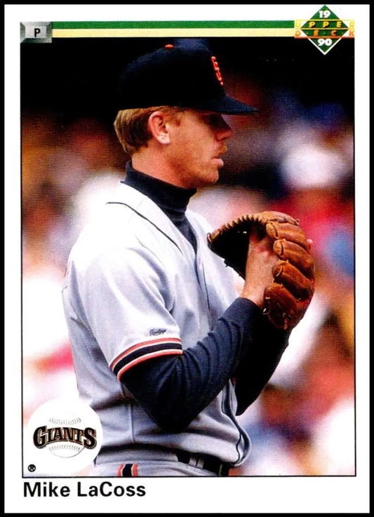 Baseball player in San Francisco Giants uniform pitching, Mike LaCoss Upper Deck card