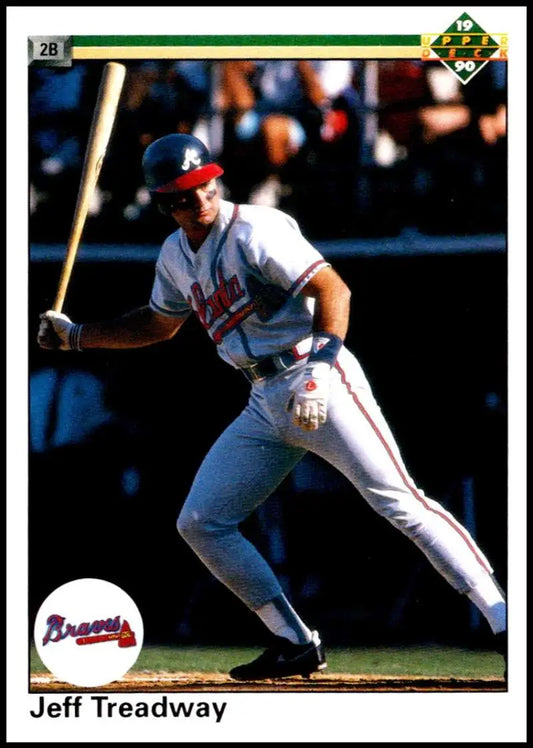 Baseball player Jeff Treadway in Atlanta Braves uniform at bat for Atlanta Braves Baseball card