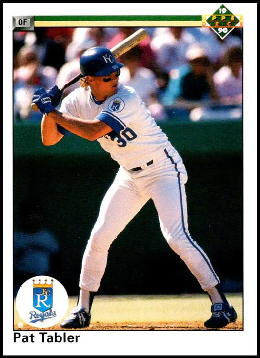 Pat Tabler batting in Kansas City Royals white uniform on 1990 Upper Deck baseball card