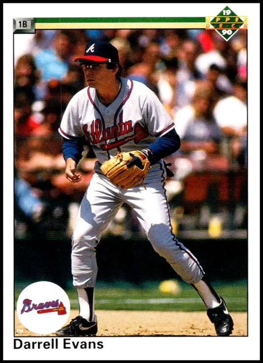 Darrell Evans fielding a ground ball in Atlanta Braves uniform on baseball card