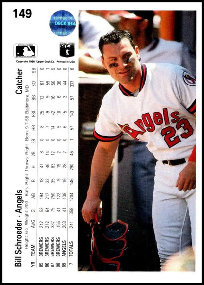 California Angels baseball card featuring Bill Schroeder in 1990 Upper Deck design