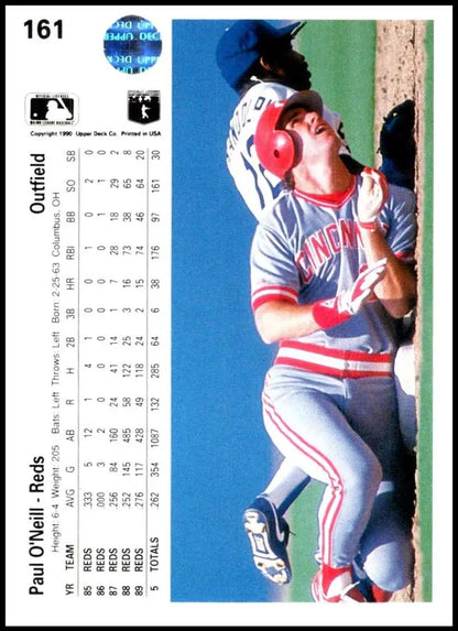Paul O’Neill catching a ball against a wall on Cincinnati Reds baseball card
