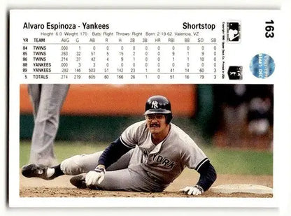 Vintage 1990 Upper Deck #163b Alvaro Espinoza New York Yankees baseball card