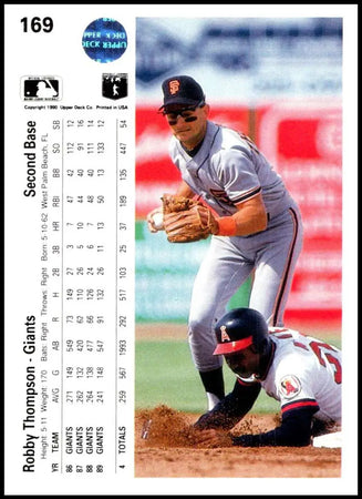 Robby Thompson tagging a sliding baserunner on 1990 Upper Deck San Francisco Giants card