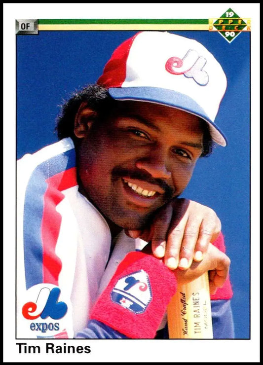 Tim Raines smiling in a Montreal Expos uniform on 1990 Upper Deck baseball card