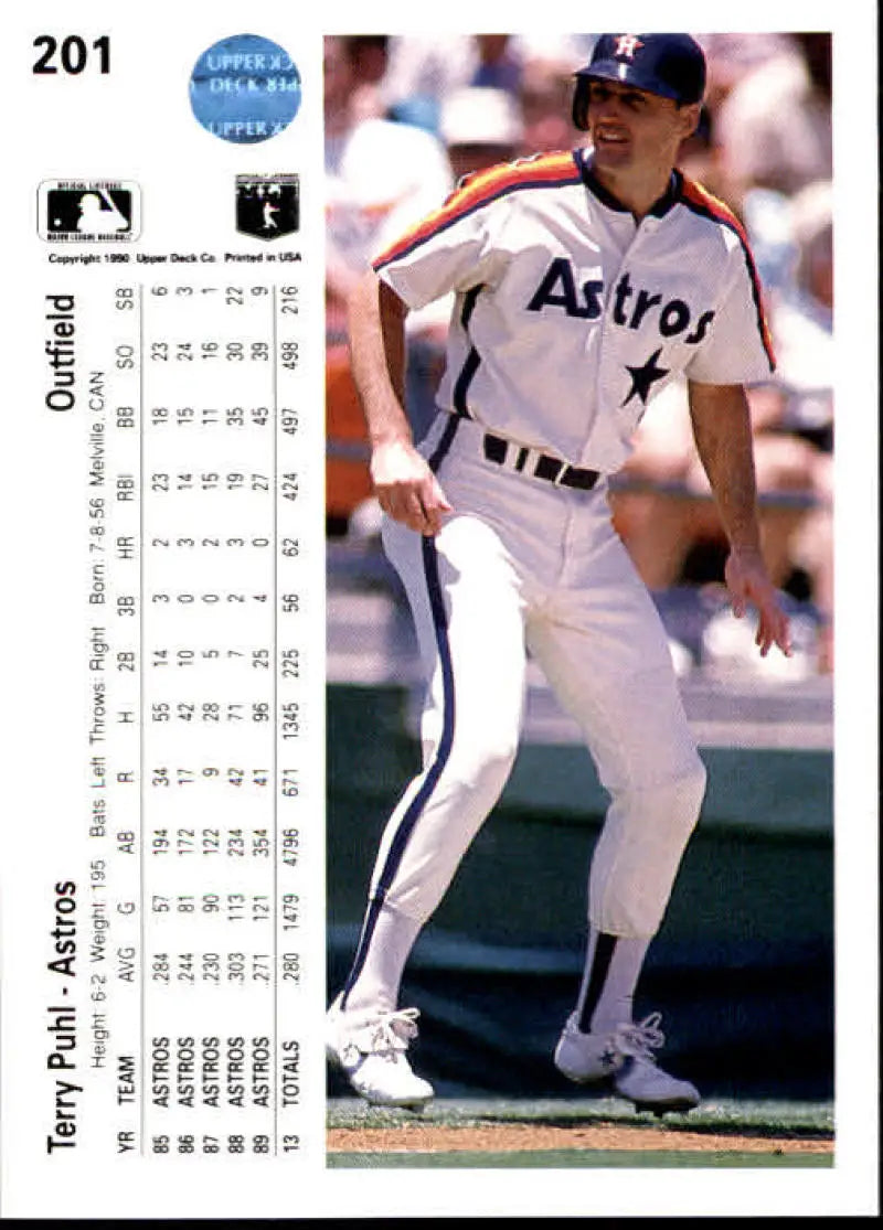 Terry Puhl 1990 Upper Deck Baseball Card featuring Houston Astros home uniform
