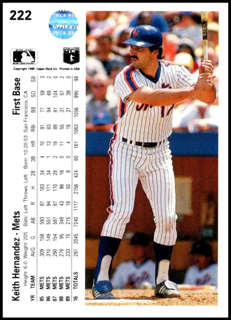 Keith Hernandez in pinstripe uniform at bat on 1990 Upper Deck baseball card