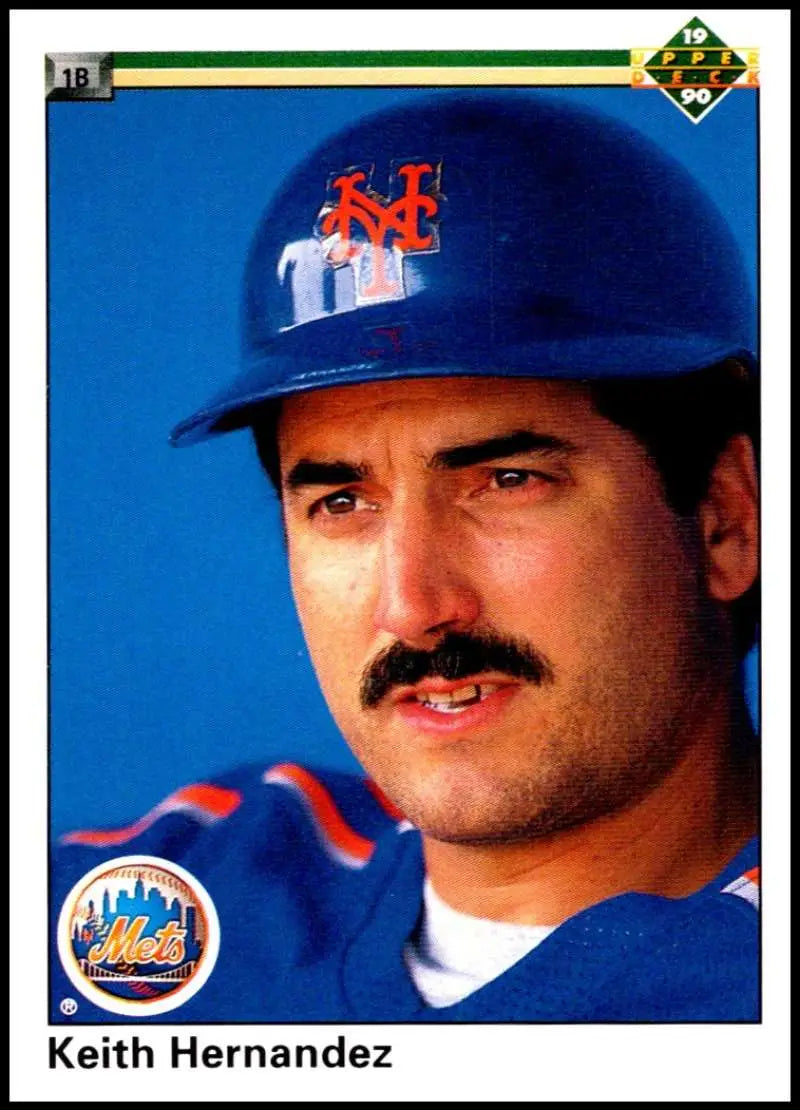 Keith Hernandez baseball card from Upper Deck featuring a player in a blue cap