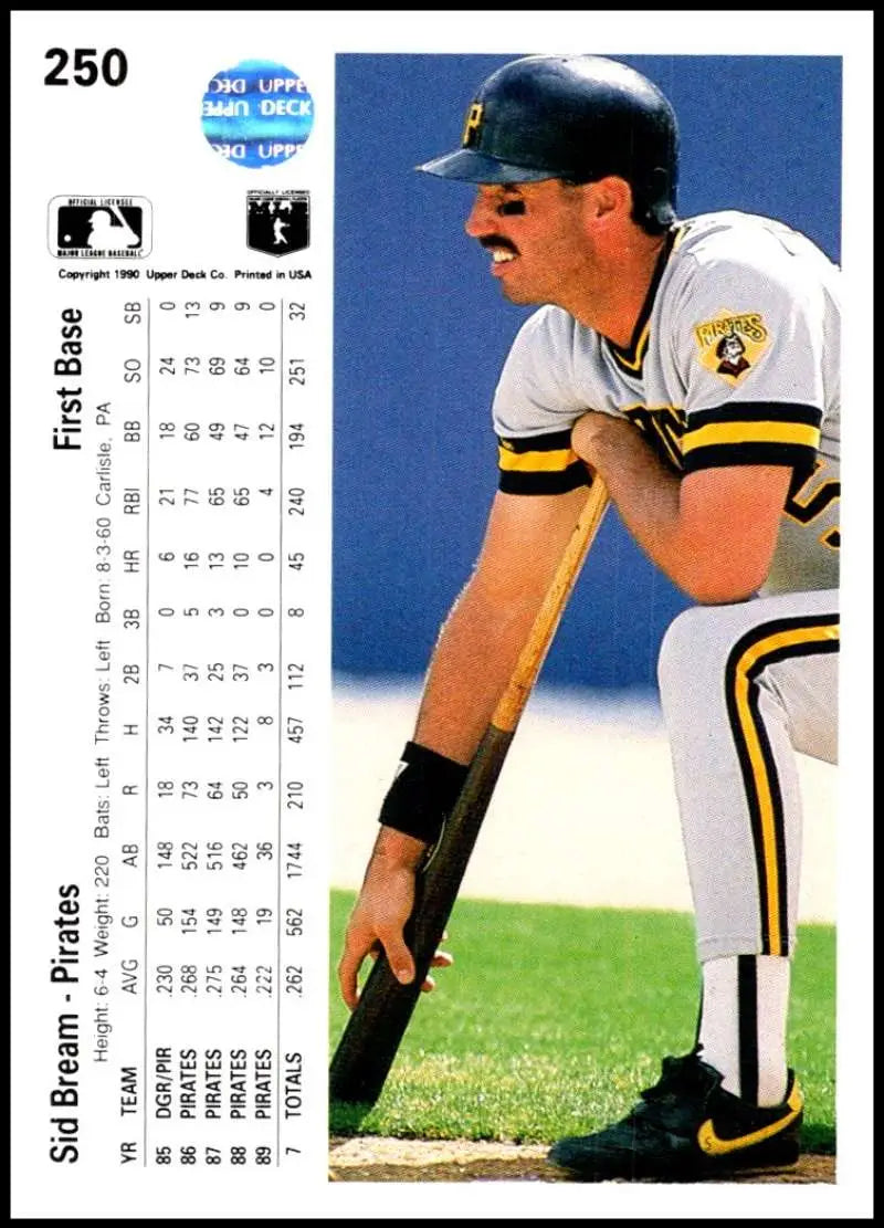 Baseball player in Pittsburgh Pirates uniform ready stance on Sid Bream baseball card
