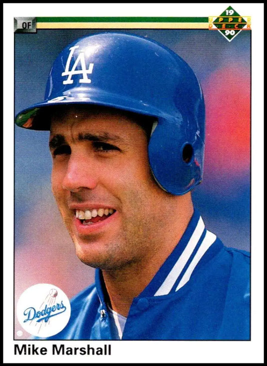 Mike Marshall in blue batting helmet for Los Angeles Dodgers baseball card 1990 Upper Deck