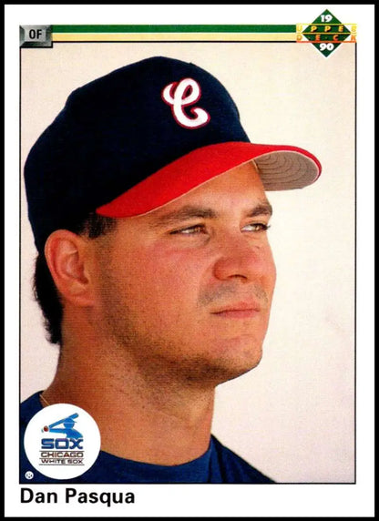 Baseball player in Chicago White Sox cap on 1990 Upper Deck Dan Pasqua card