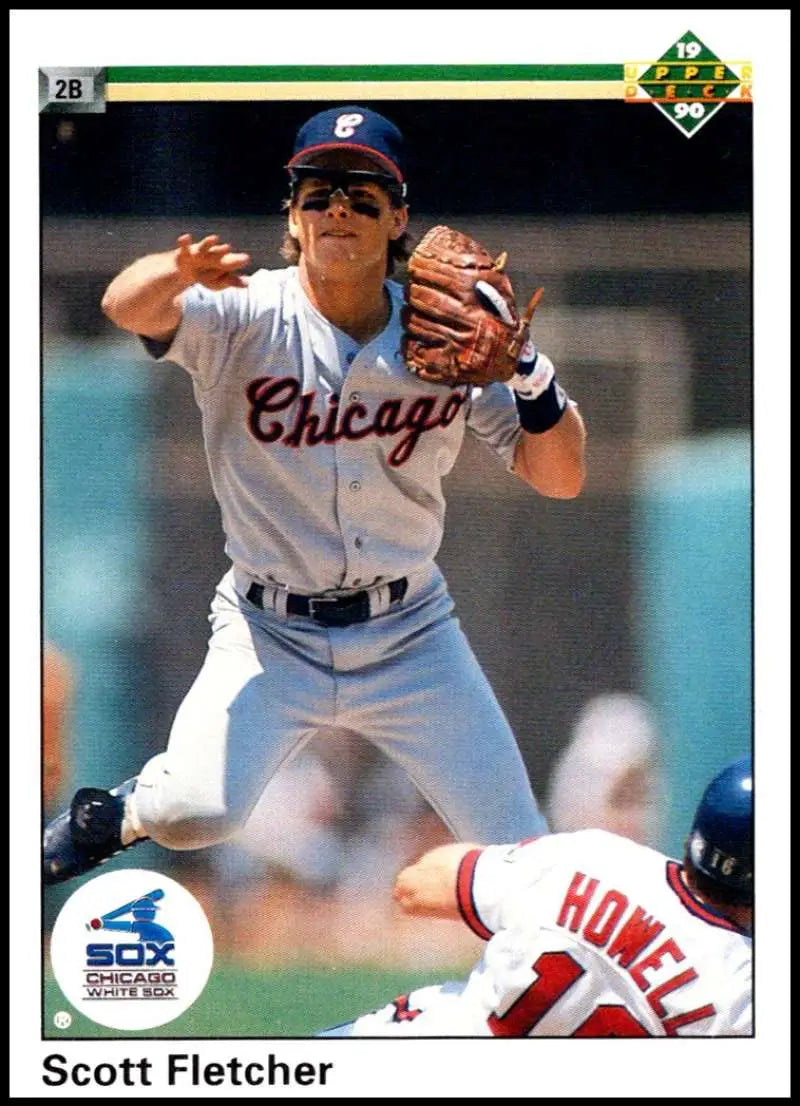 Chicago White Sox player making a defensive play at second base in 1990 Upper Deck card