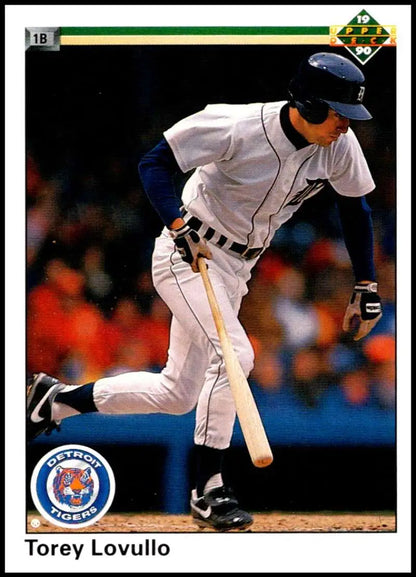 Torey Lovullo swinging a bat in a Detroit Tigers uniform on a baseball card