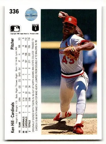 Original gloss baseball card of Ken Hill from 1990 Upper Deck St. Louis Cardinals