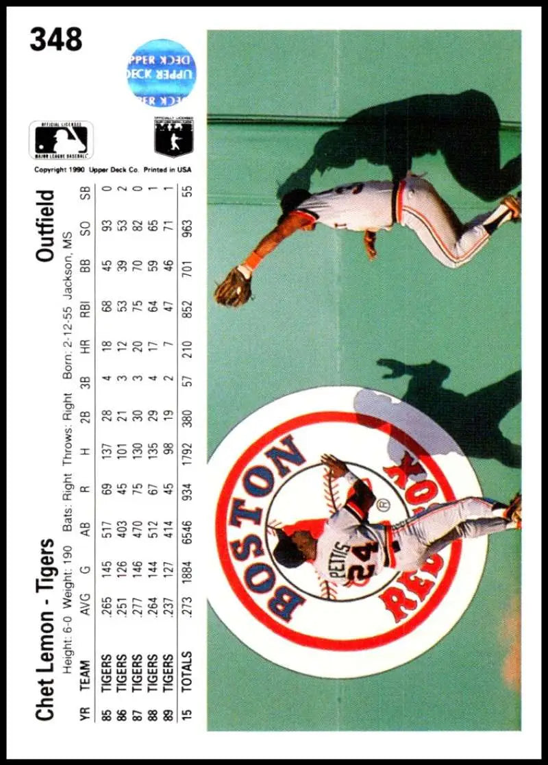 Baseball card of Chet Lemon with Boston Red Sox logo and diving player by Upper Deck