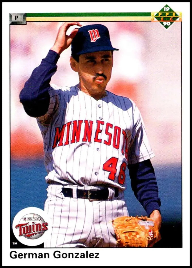 German Gonzalez in Minnesota Twins pinstriped uniform on 1990 baseball card