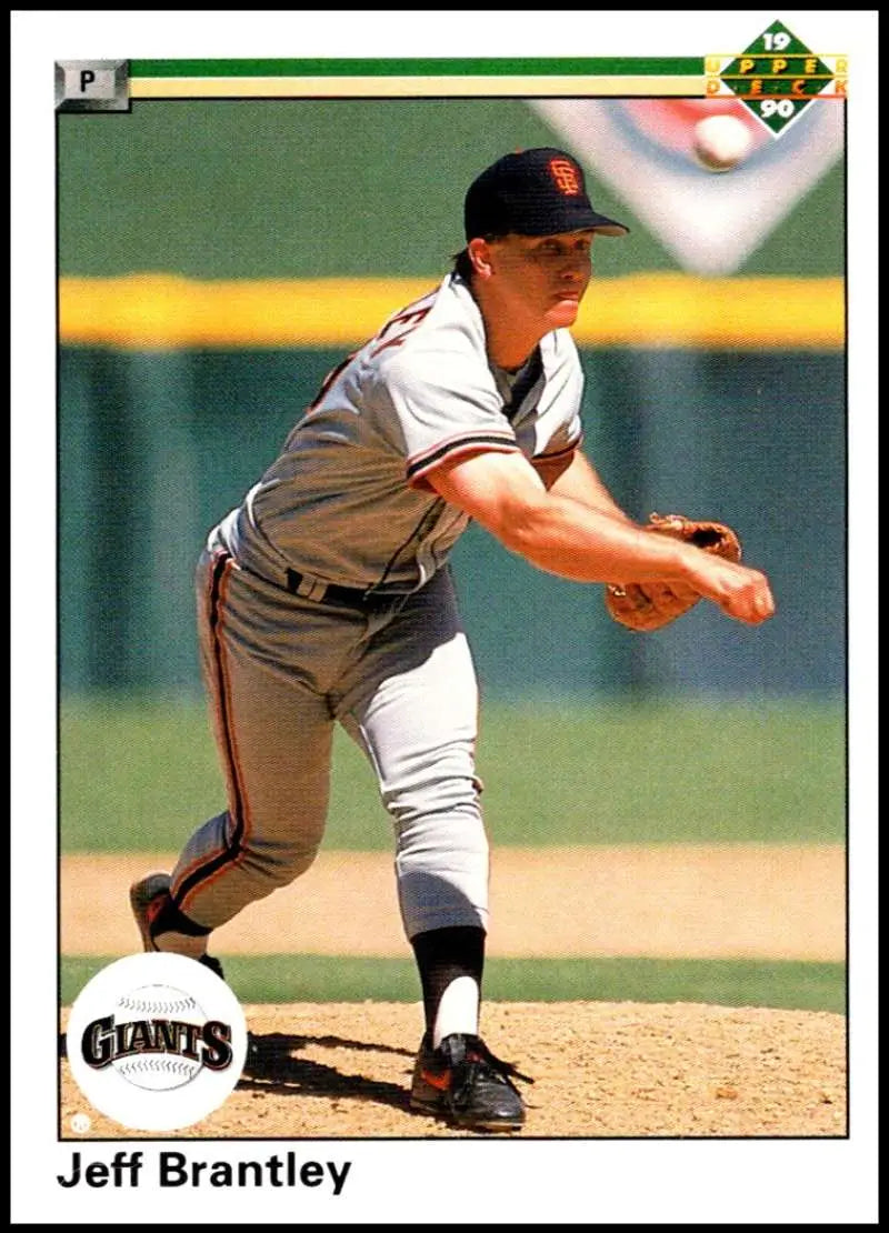 Baseball player Jeff Brantley pitching in a San Francisco Giants uniform on baseball card