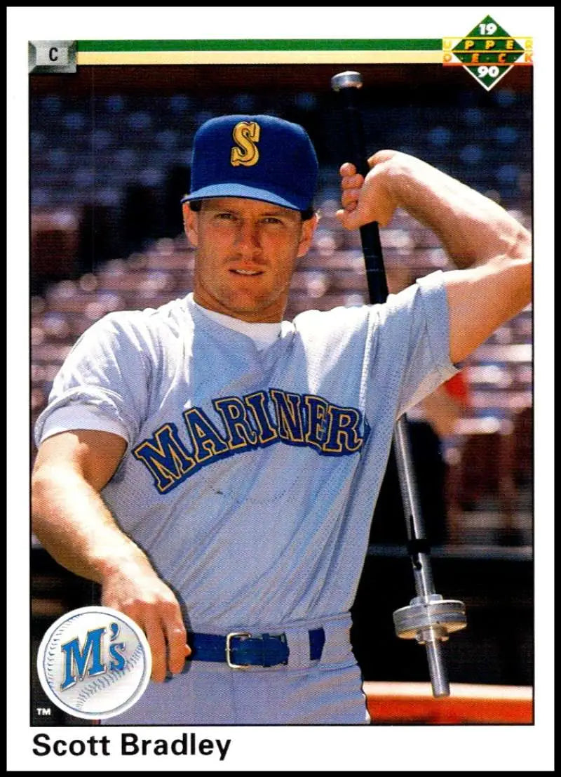 Scott Bradley in white Seattle Mariners uniform on 1990 baseball card