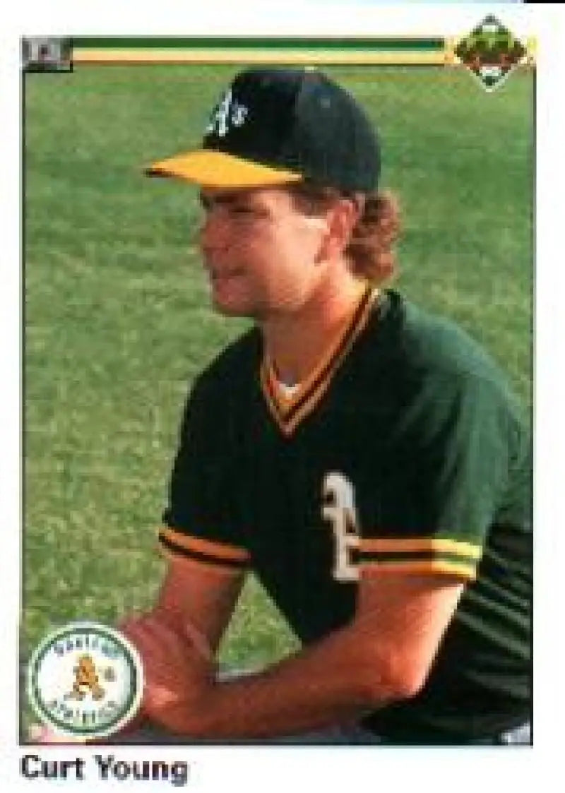 Baseball player in Oakland Athletics uniform from 1990 Upper Deck Curt Young card