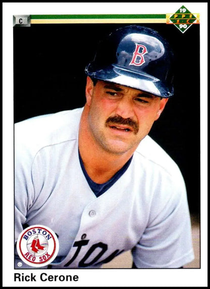 Boston Red Sox player Rick Cerone in uniform with a mustache on baseball card