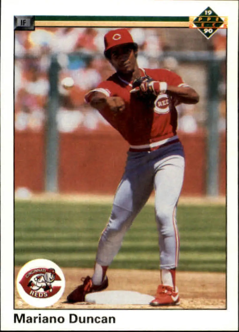 Mariano Duncan in Cincinnati Reds uniform ready to throw ball, Upper Deck card image