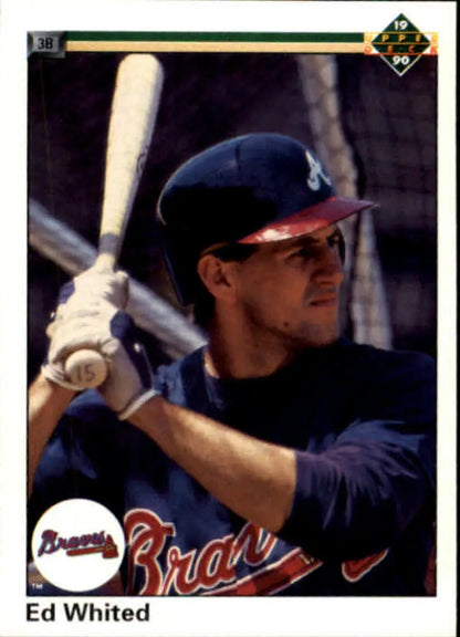 Baseball player in Braves uniform with bat for Rookie Atlanta Braves baseball card