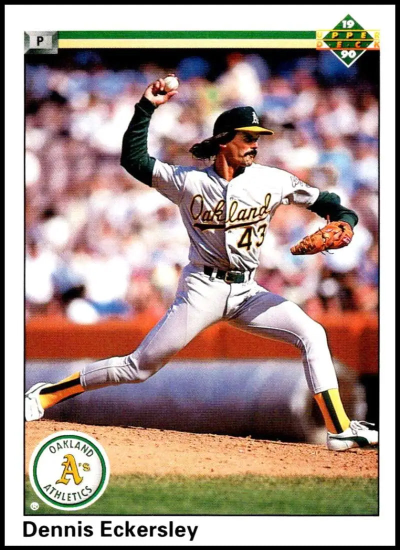 Dennis Eckersley pitching in Oakland Athletics uniform on 1990 baseball card