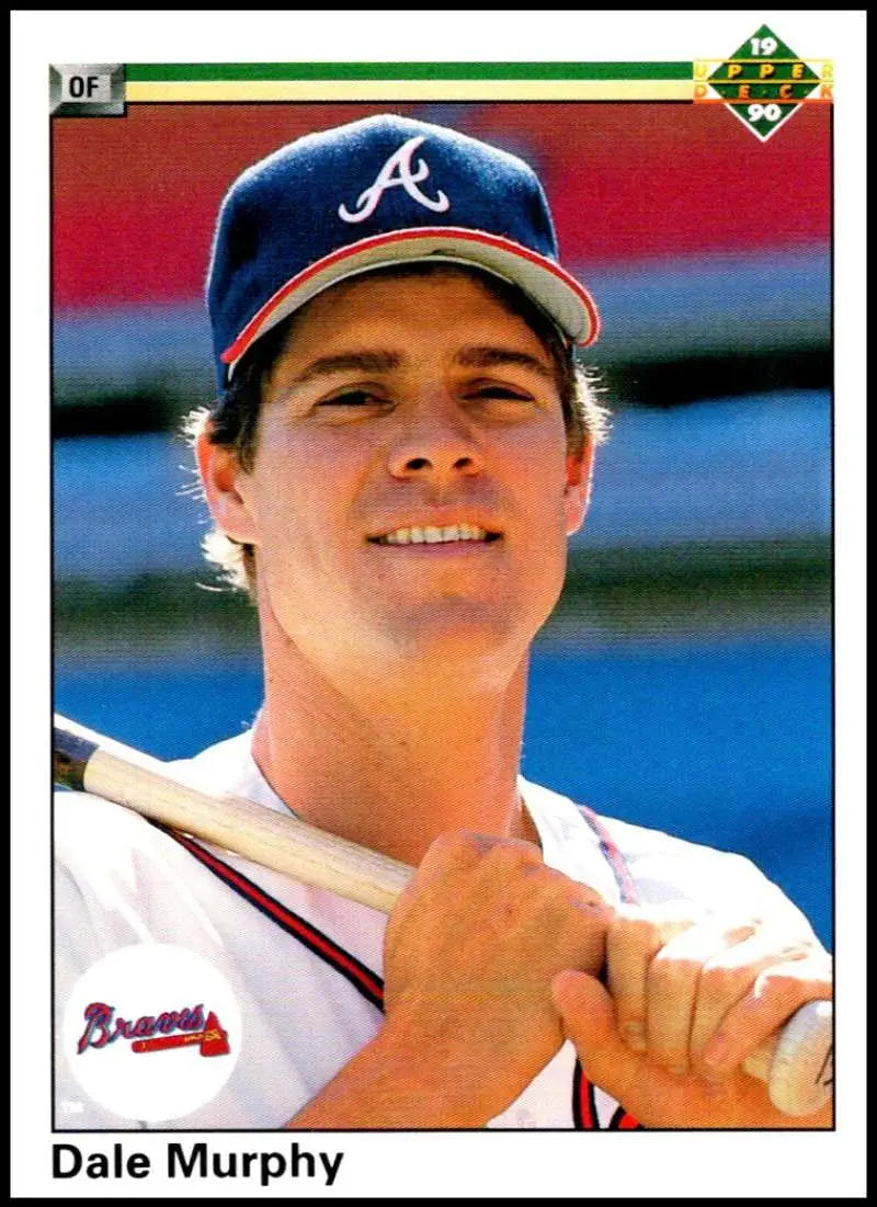 Baseball player Dale Murphy in Atlanta Braves uniform holding bat from Upper Deck card
