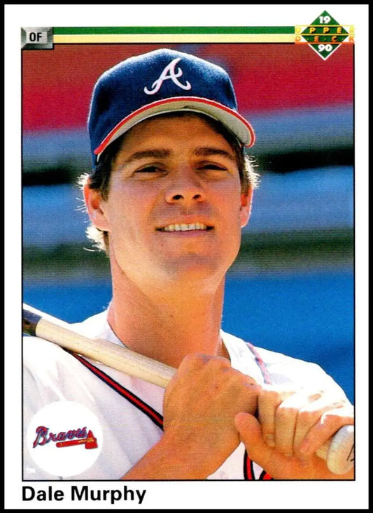 Baseball player Dale Murphy in Atlanta Braves uniform holding bat from Upper Deck card