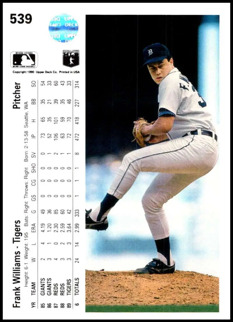 Baseball pitcher in delivery on Detroit Tigers 1990 Upper Deck baseball card
