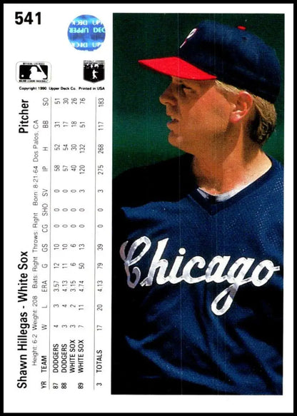 Baseball card of Shawn Hillegas in a Chicago White Sox navy uniform