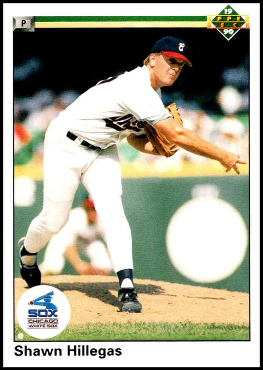 Baseball pitcher Shawn Hillegas in Chicago White Sox uniform mid-delivery on mound