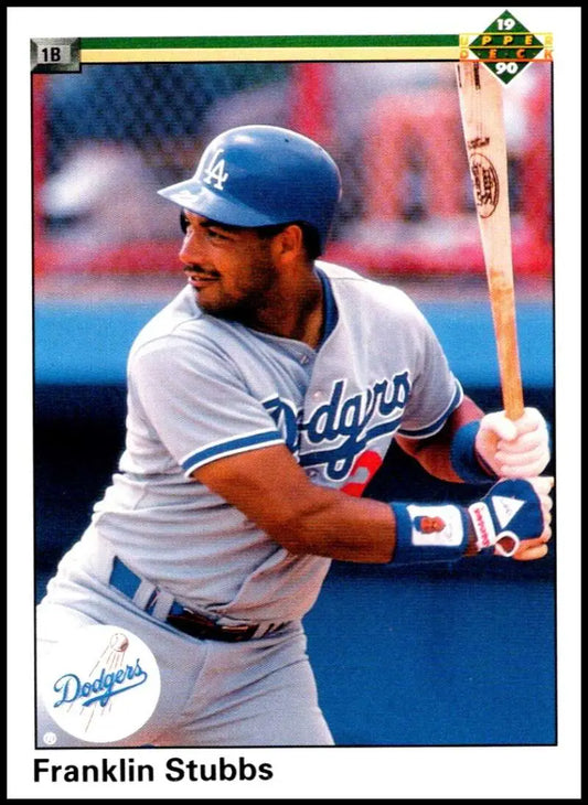 Los Angeles Dodgers player in gray uniform batting stance on baseball card