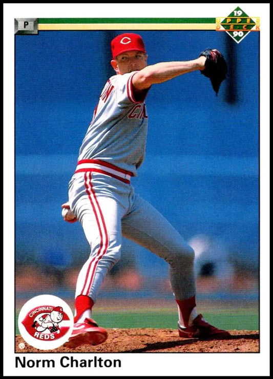 Cincinnati Reds pitcher Norm Charlton delivering on 1990 Upper Deck baseball card