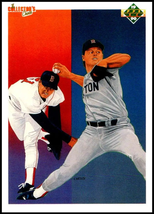 Roger Clemens Baseball Card featuring Boston Red Sox pitchers in mid-throwing motion