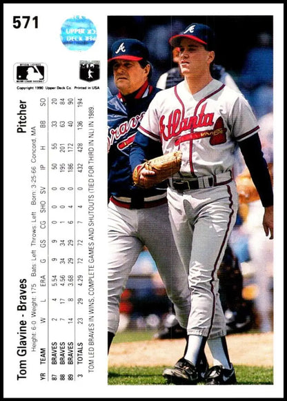 Tom Glavine baseball card featuring Atlanta Braves players from 1990 Upper Deck