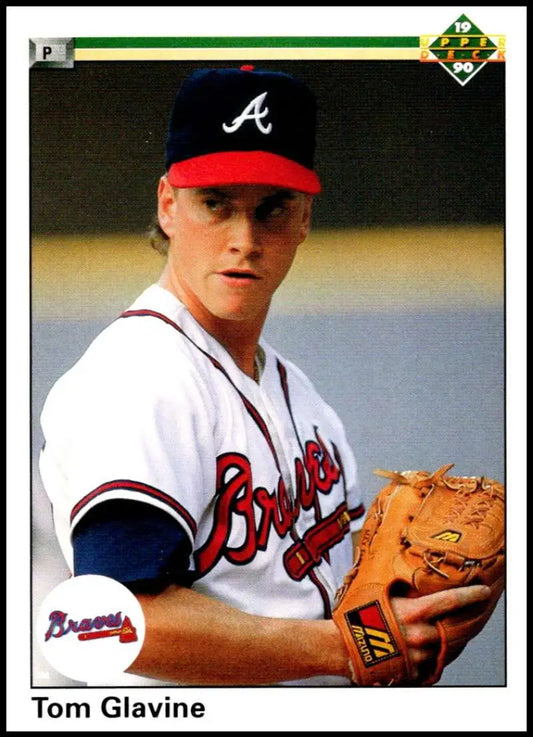 Tom Glavine in Atlanta Braves uniform holding a glove on baseball card