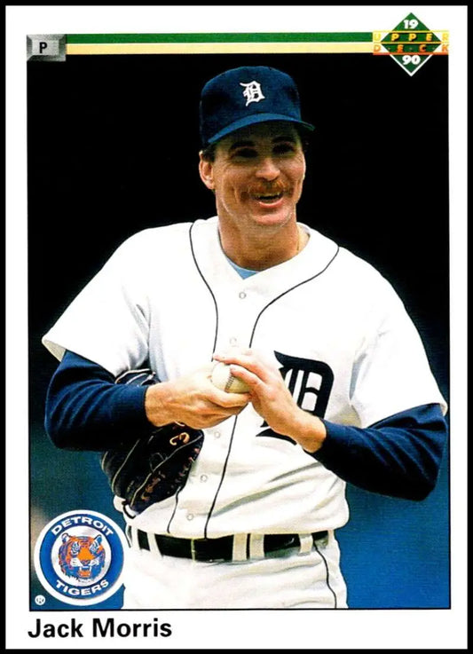 Jack Morris in home white uniform and navy cap on Detroit Tigers baseball card