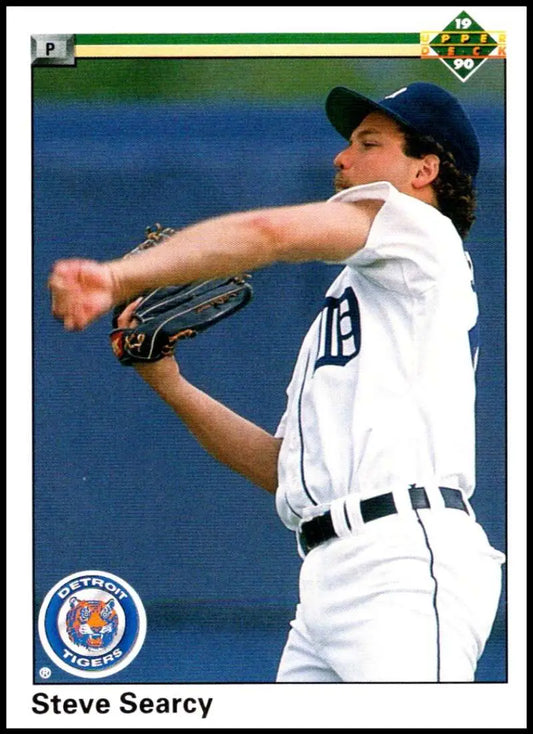 Steve Searcy in mid-throw for Detroit Tigers Baseball Card 1990 Upper Deck #575