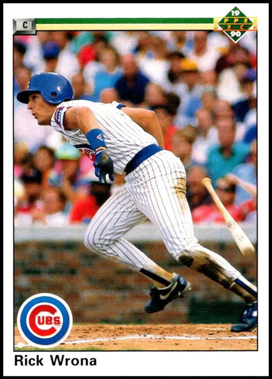 Baseball player Rick Wrona in Chicago Cubs pinstripes running from home plate Upper Deck