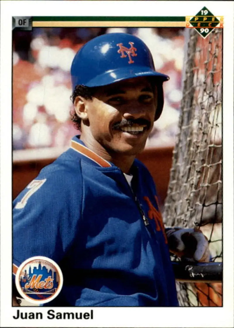 Baseball player Juan Samuel in New York Mets uniform on 1990 Upper Deck baseball card