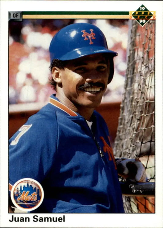 Baseball player Juan Samuel in New York Mets uniform on 1990 Upper Deck baseball card