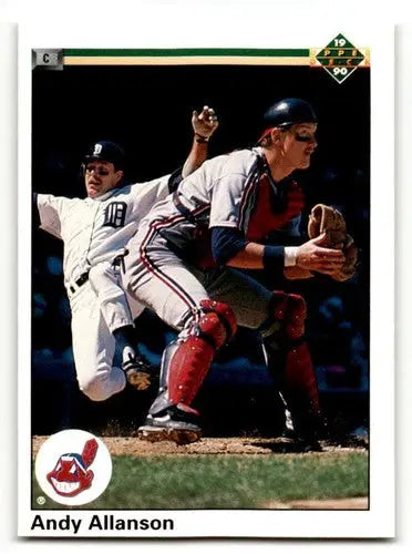 Original gloss 1990 Upper Deck Andy Allanson Cleveland Indians baseball card featuring Andy Allanson Cleveland rookie card