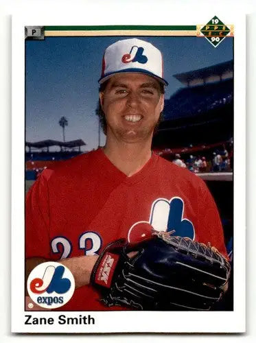 Original gloss Zane Smith Montreal baseball card from 1990 Upper Deck featuring Smith Montreal Expos