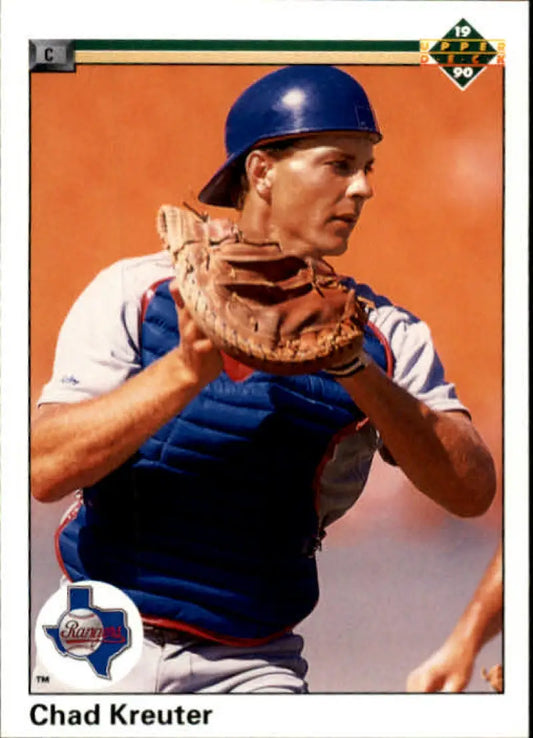 Baseball catcher Chad Kreuter in blue gear for Texas Rangers baseball card display