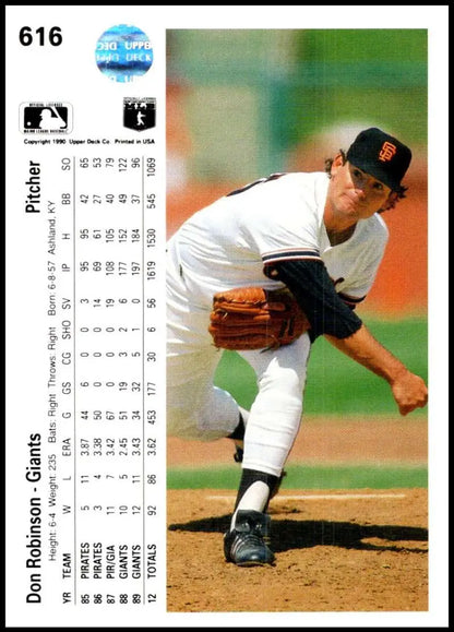 Baseball player Don Robinson on mound in San Francisco Giants uniform mid-pitch