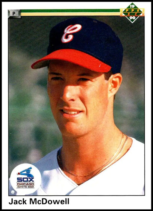 Jack McDowell Chicago White Sox baseball card in navy and red cap from 1990 Upper Deck