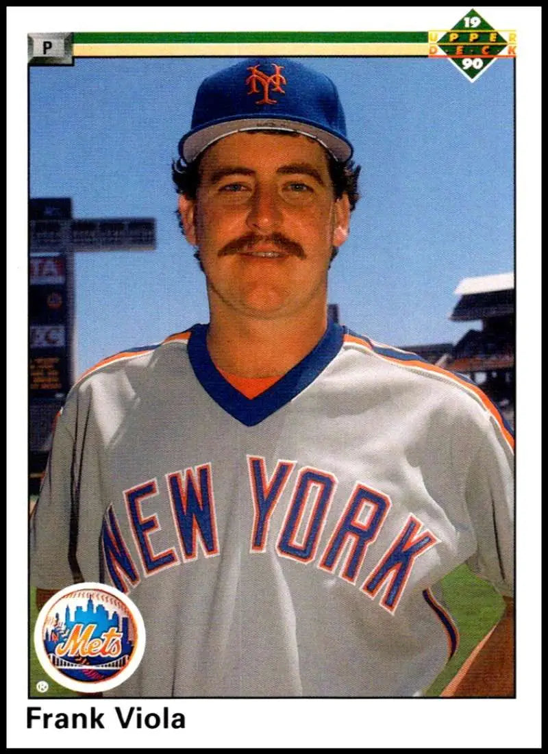 Frank Viola in New York Mets road uniform and cap on 1990 Upper Deck Baseball Card